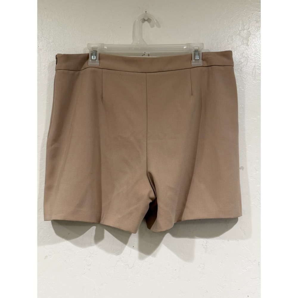 Trina Turk Tan Khaki High Waisted Tailored Shorts Size 14 Side Zip 162516 - Picture 3 of 6